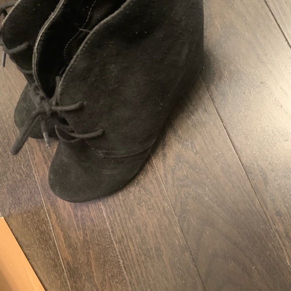 Black Faux Suede Wedge Heel Booties - Picture 2 of 2